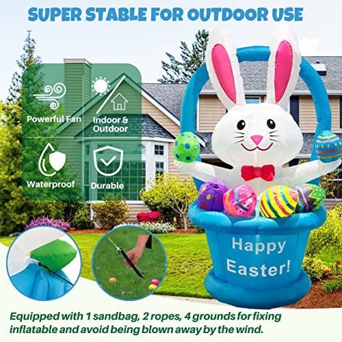 kegemor Inflatable Easter Bunny Blow Up Yard Decorations 6FT Outdoor Rabbit with Egg Basket Cute Giant Tall Built-in LED Lights for Indoor Outside Holiday Party Yard Garden Lawn