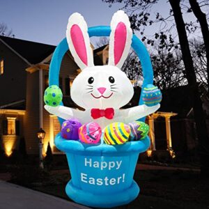 kegemor Inflatable Easter Bunny Blow Up Yard Decorations 6FT Outdoor Rabbit with Egg Basket Cute Giant Tall Built-in LED Lights for Indoor Outside Holiday Party Yard Garden Lawn