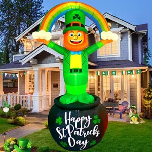 toczim 8ft st patrick’s day giant inflatables outdoor decorations leprechaun standing on gold pot blow up holiday shamrocks yard decoration with build-in led lights for indoor lawn garden party decor
