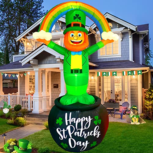 TOCZIM 8FT St Patrick’s Day Giant Inflatables Outdoor Decorations Leprechaun Standing on Gold Pot Blow up Holiday Shamrocks Yard Decoration with Build-in LED Lights for Indoor Lawn Garden Party Decor