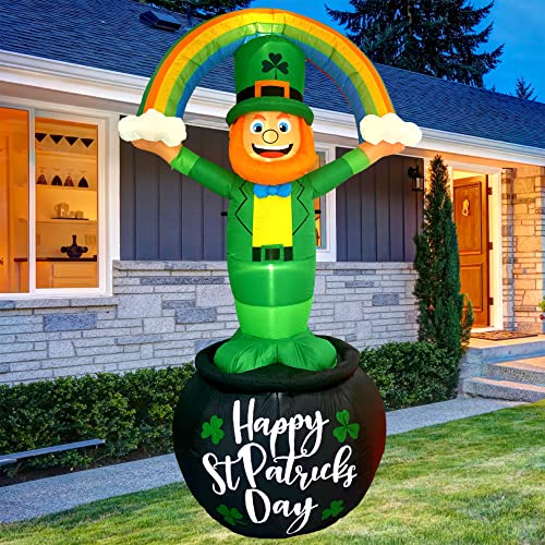 TOCZIM 8FT St Patrick’s Day Giant Inflatables Outdoor Decorations Leprechaun Standing on Gold Pot Blow up Holiday Shamrocks Yard Decoration with Build-in LED Lights for Indoor Lawn Garden Party Decor