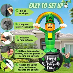 TOCZIM 8FT St Patrick’s Day Giant Inflatables Outdoor Decorations Leprechaun Standing on Gold Pot Blow up Holiday Shamrocks Yard Decoration with Build-in LED Lights for Indoor Lawn Garden Party Decor