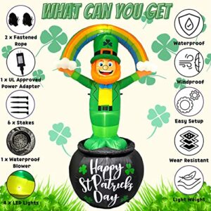 TOCZIM 8FT St Patrick’s Day Giant Inflatables Outdoor Decorations Leprechaun Standing on Gold Pot Blow up Holiday Shamrocks Yard Decoration with Build-in LED Lights for Indoor Lawn Garden Party Decor