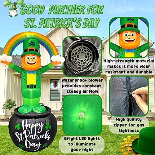 TOCZIM 8FT St Patrick’s Day Giant Inflatables Outdoor Decorations Leprechaun Standing on Gold Pot Blow up Holiday Shamrocks Yard Decoration with Build-in LED Lights for Indoor Lawn Garden Party Decor