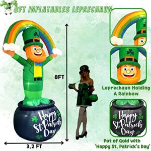 TOCZIM 8FT St Patrick’s Day Giant Inflatables Outdoor Decorations Leprechaun Standing on Gold Pot Blow up Holiday Shamrocks Yard Decoration with Build-in LED Lights for Indoor Lawn Garden Party Decor