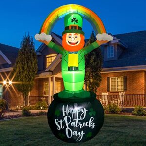 TOCZIM 8FT St Patrick’s Day Giant Inflatables Outdoor Decorations Leprechaun Standing on Gold Pot Blow up Holiday Shamrocks Yard Decoration with Build-in LED Lights for Indoor Lawn Garden Party Decor