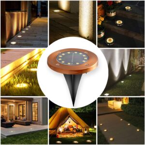 HOFLYW Outdoor In-Ground Lights Solar Disc Lights Outdoor Solar Garden Lights In Ground Solar Landscape Light 8 Pack 12 led for Pathway Yard Patio Walkway(Bronze, 8 Pack)