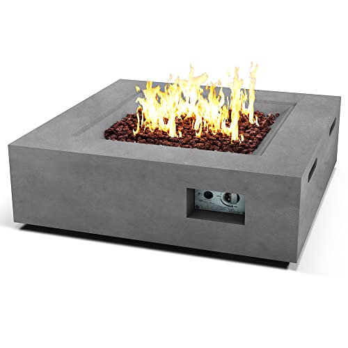 Kante 35 Inch Propane Fire Pit Table, Square Concrete Outdoor Fire Pit, 50,000 BTU for Outside Garden Patio Concrere Gray