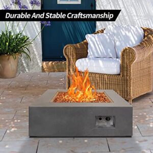 Kante 35 Inch Propane Fire Pit Table, Square Concrete Outdoor Fire Pit, 50,000 BTU for Outside Garden Patio Concrere Gray