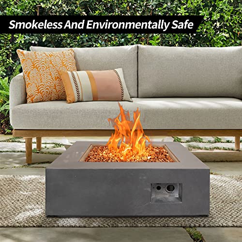 Kante 35 Inch Propane Fire Pit Table, Square Concrete Outdoor Fire Pit, 50,000 BTU for Outside Garden Patio Concrere Gray