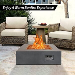 Kante 35 Inch Propane Fire Pit Table, Square Concrete Outdoor Fire Pit, 50,000 BTU for Outside Garden Patio Concrere Gray