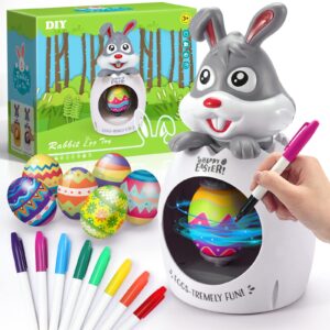 easter gifts for kids, easter egg decorating kit, diy egg coloring spinner with 8 colorful markers & 6 white eggs, bunny toys for boys, basket stuffers for girls, children, toddlers