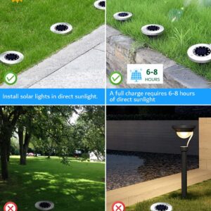 Biling Solar Outdoor Lights 12 Pack, Bright 12 LEDs Solar Ground Lights Waterproof, Flat Pathway Lights Solar Powered for Yard Walkway Garden Driveway (White)