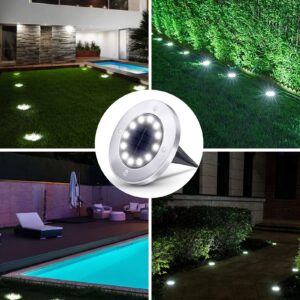 Biling Solar Outdoor Lights 12 Pack, Bright 12 LEDs Solar Ground Lights Waterproof, Flat Pathway Lights Solar Powered for Yard Walkway Garden Driveway (White)