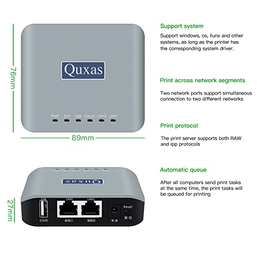 Quxas Print Server Ethernet to USB2.0 Network 1-Port LAN Print Server (LP-N110)