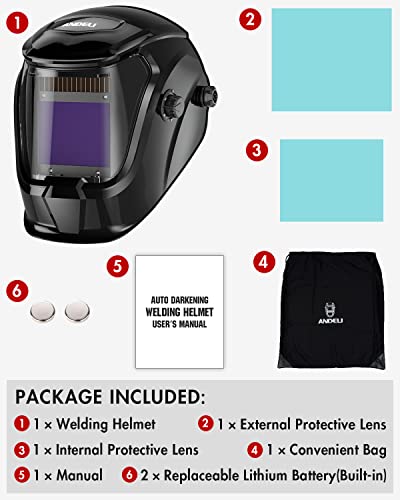 ANDELI True Color Solar Power Auto Darkening Welding Helmet 3.94"X3.2" Large Viewing Screen, 4 Arc Sensor Wide Shade 4~5/9-9/13 for TIG MIG Arc Weld Grinding Welder Mask