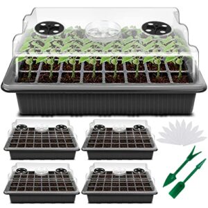 yaungel seed starting trays, xl thicken seed starter tray kit with humidity dome durable growing trays for greenhouse & gardens, 4 pack 160 cells, black