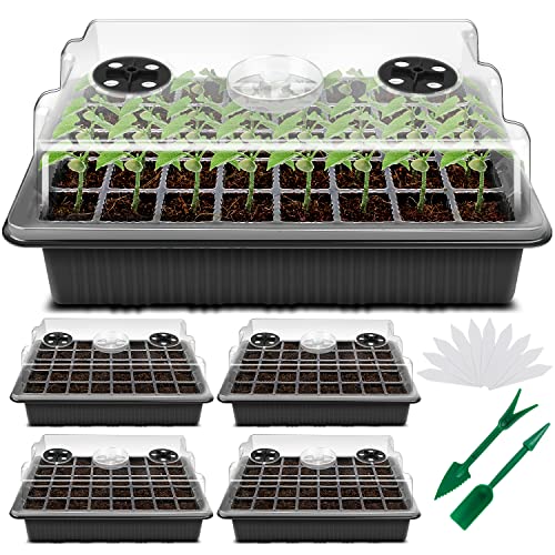 YAUNGEL Seed Starting Trays, XL Thicken Seed Starter Tray Kit with Humidity Dome Durable Growing Trays for Greenhouse & Gardens, 4 Pack 160 Cells, Black