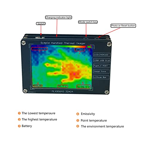 MLX90640 Infrared Thermal Imager Portable Infrared Thermal Sensor High Accuracy Non-Contact Measurement Camera Temperature Detection Tester with Chargable Battery
