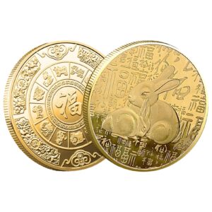 chinese zodiac rabbit commemorative, 2023 new year of the rabbit uncirculated coin, collector coin, for collectors, craft decorations, lucky souvenir gifts