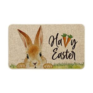 artoid mode cute rabbit carrots happy easter welcome doormat, seasonal spring low-profile rug switch mat for indoor outdoor 17x29 inch