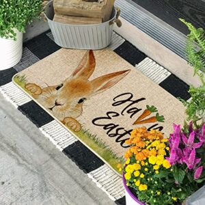 Artoid Mode Cute Rabbit Carrots Happy Easter Welcome Doormat, Seasonal Spring Low-Profile Rug Switch Mat for Indoor Outdoor 17x29 Inch