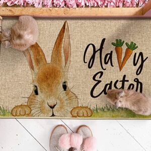 Artoid Mode Cute Rabbit Carrots Happy Easter Welcome Doormat, Seasonal Spring Low-Profile Rug Switch Mat for Indoor Outdoor 17x29 Inch