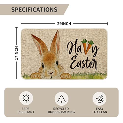 Artoid Mode Cute Rabbit Carrots Happy Easter Welcome Doormat, Seasonal Spring Low-Profile Rug Switch Mat for Indoor Outdoor 17x29 Inch