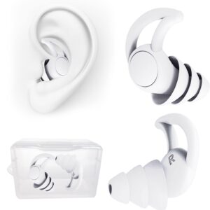 Ear Plugs for Sleeping Noise Cancelling, Ear Plugs for Noise Reduction, Washable Hearing Protection for Work, Travel, Concert, Swimming, Sleep Snoring(White)