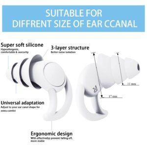 Ear Plugs for Sleeping Noise Cancelling, Ear Plugs for Noise Reduction, Washable Hearing Protection for Work, Travel, Concert, Swimming, Sleep Snoring(White)