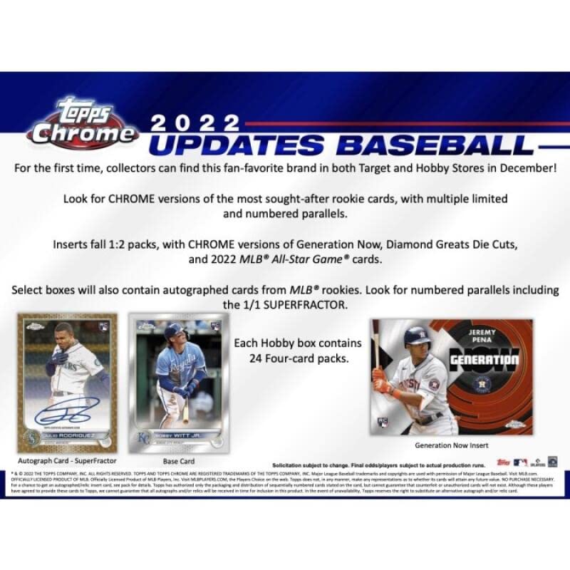 2022 Topps Chrome Update Series Baseball Hobby Box (24 Packs/4 Cards)