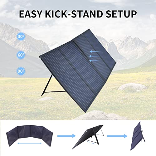 100W Portable Solar Panels with Kickstand, Foldable Solar Panel Charger for Jackery/Anker/FlashFish/Bluetti/Goal Zero/Rockpals Power Station, DC 18V Output, USB 3.0 Port for Camping Van RV Trip