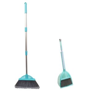 xifando mini broom and dustpan and telescopic rod long handle broom, camping cleaning tools, light blue