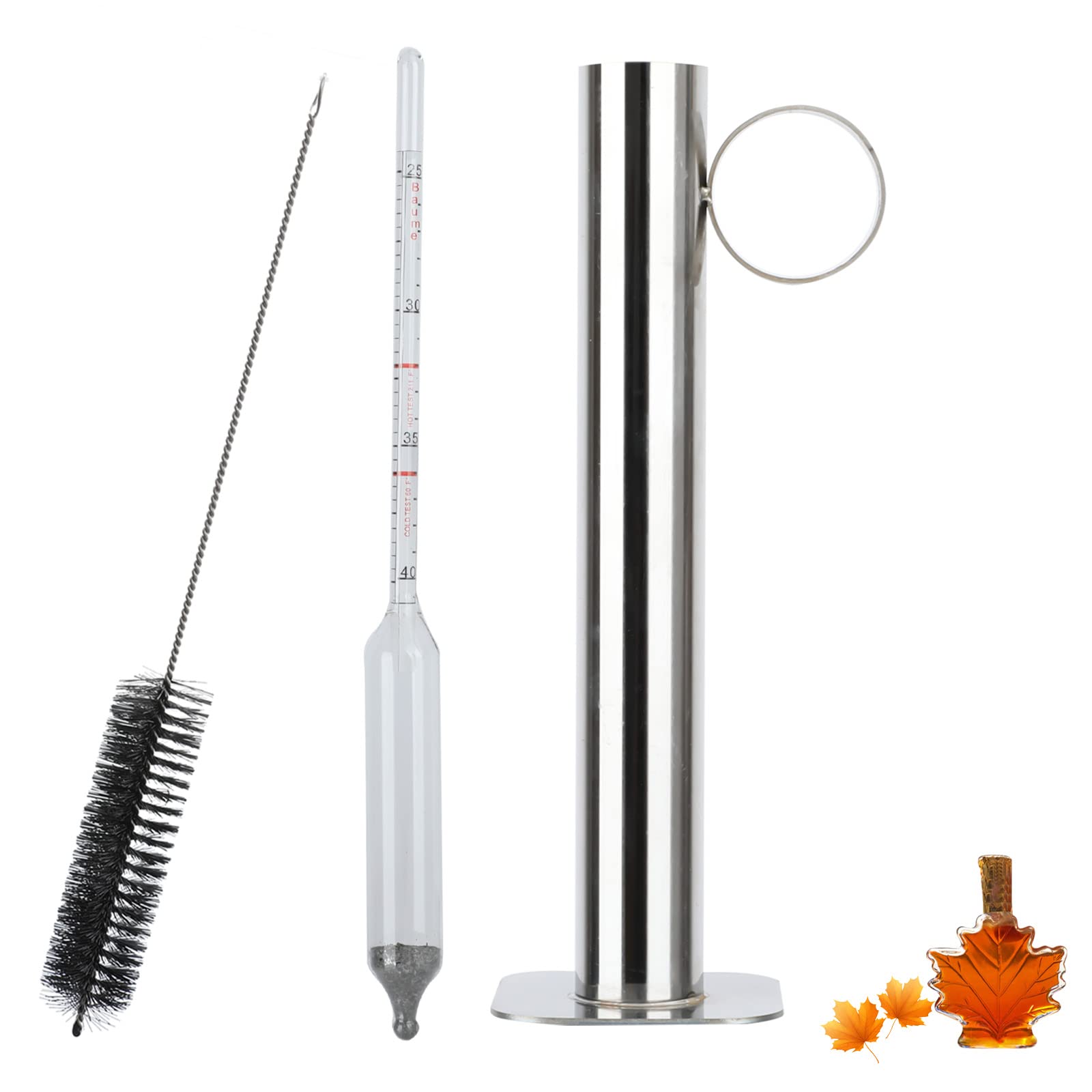 Maple Syrup Hydrometer Test Cup kit, Maple Syrup Density Kit, Measures Sugar Content in The Syrup, Stainless Steel Maple Syrup Kit, Easy to Read and Accurate, with Cleaning Brush