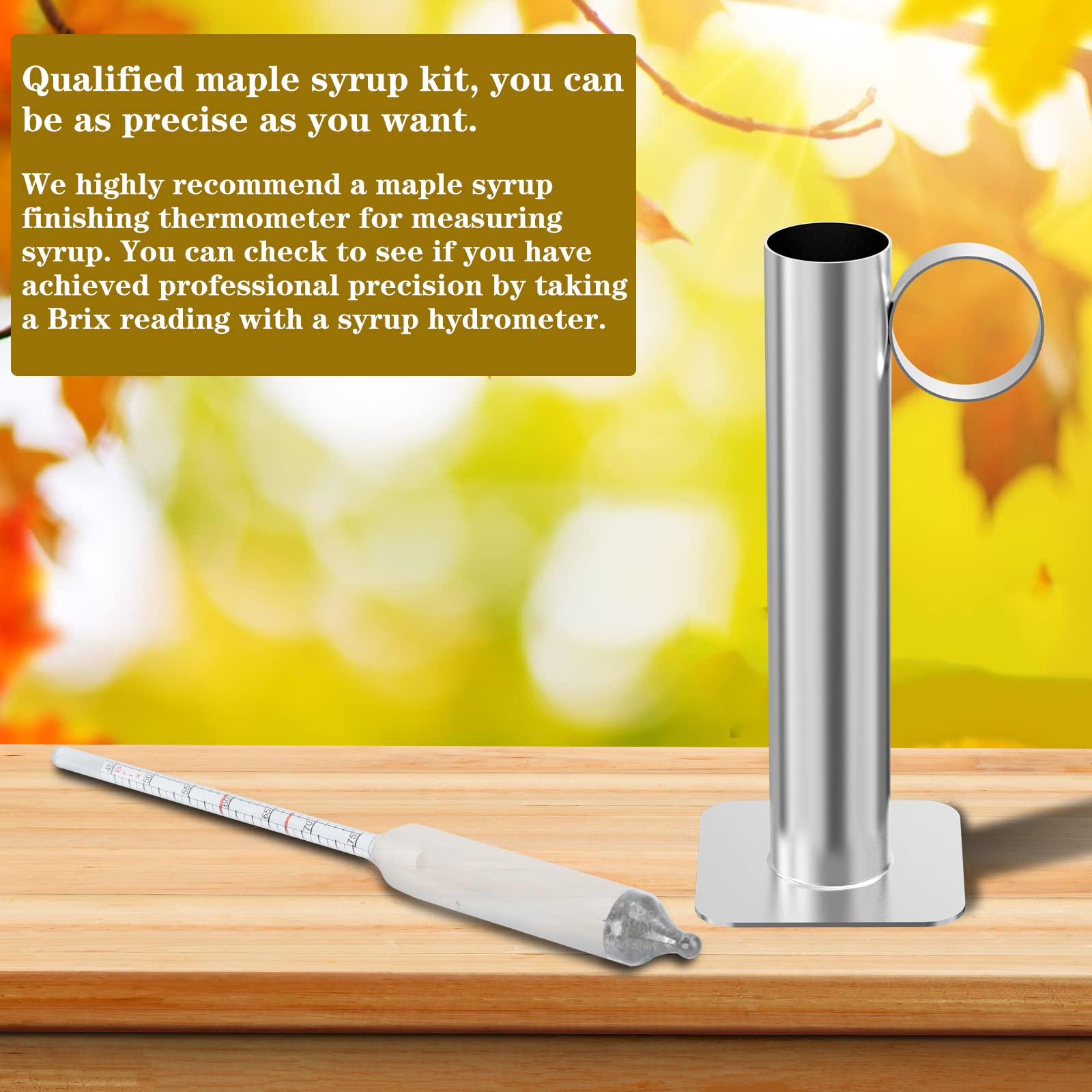 Maple Syrup Hydrometer Test Cup kit, Maple Syrup Density Kit, Measures Sugar Content in The Syrup, Stainless Steel Maple Syrup Kit, Easy to Read and Accurate, with Cleaning Brush