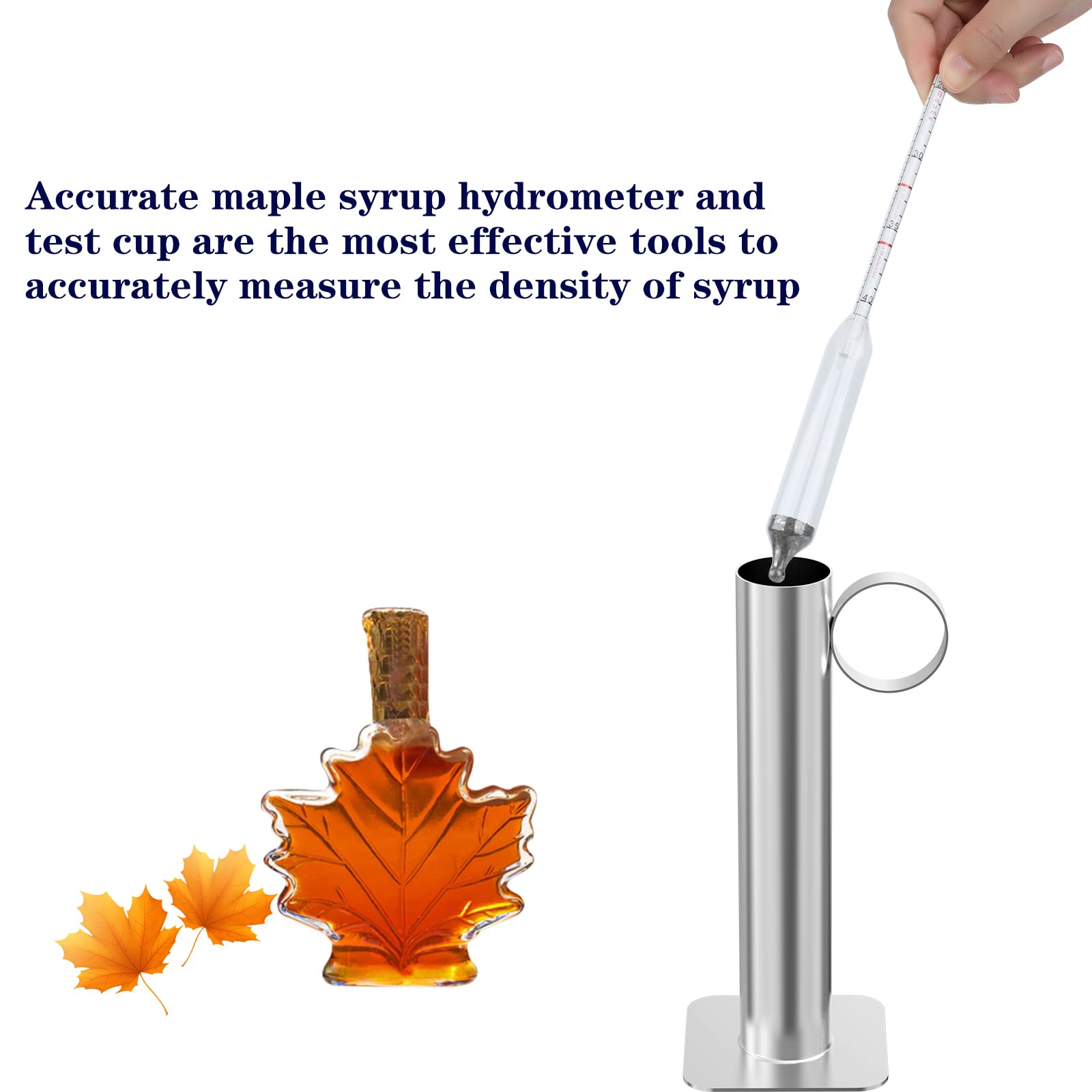 Maple Syrup Hydrometer Test Cup kit, Maple Syrup Density Kit, Measures Sugar Content in The Syrup, Stainless Steel Maple Syrup Kit, Easy to Read and Accurate, with Cleaning Brush