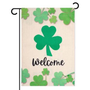 wbcbec 1pcs st patrick's day garden flag welcome shamrocks clover vertical shamrock yard outdoor flag irish small burlap house flag for outside holiday decor(12.5 x 18 inch, double sided)