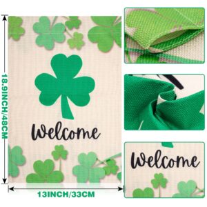 WBCBEC 1PCS St Patrick's Day Garden Flag Welcome Shamrocks Clover Vertical Shamrock Yard Outdoor Flag Irish Small Burlap House Flag for Outside Holiday Decor(12.5 x 18 Inch, Double Sided)