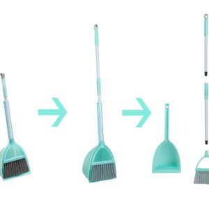 Xifando Mini Broom and Dustpan and Telescopic Rod Long Handle Broom, Camping Cleaning Tools, Light Blue and Green