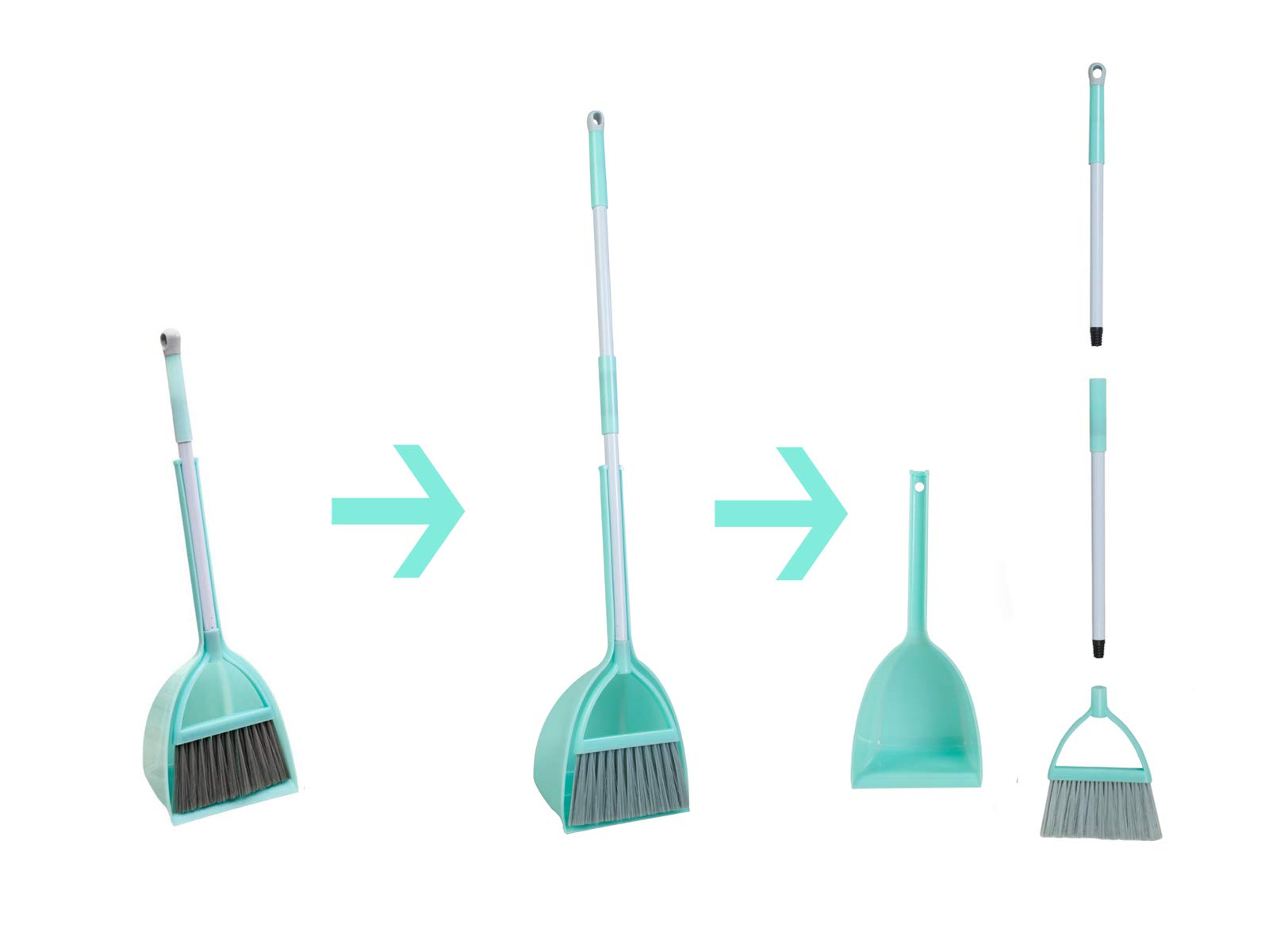 Xifando Mini Broom and Dustpan and Telescopic Rod Long Handle Broom, Camping Cleaning Tools, Light Blue and Green