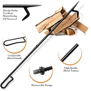 Fire Poker for Fire Pit, JUNBEI 34-Inch Long Fireplace Poker with Upgrade Removable Design for Easily Carry, Anti-Rust Solid Fire Poker for Fire Pit Wood Stove Campfires Indoor Outdoor Applications