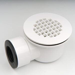 mucol low profile shower base drain with perforated strainer, 2 '' side outlet shower drain, pvc drain for low profile shower drain trap and side outlet drain assembly.
