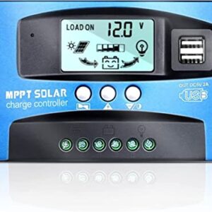 100A MPPT Solar Charge Controller 12v/24v Current Auto Focus MPPT Tracking Charge with LCD Display Dual USB Solar Regulator Charge Controller Multiple Load Control Modes