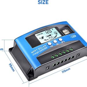 100A MPPT Solar Charge Controller 12v/24v Current Auto Focus MPPT Tracking Charge with LCD Display Dual USB Solar Regulator Charge Controller Multiple Load Control Modes