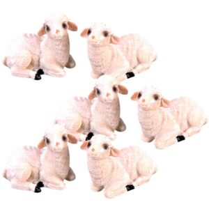 yardwe 6pcs miniature sheep figurines mini resin herd of sheeps figures tiny lambs cupcake toppers dollhouse bonsai micro landscape plant pot decor