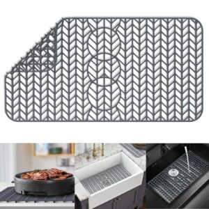 awoke sink protectors for kitchen sink - 29.5"x 15" sink mat - heat-resistant easy-clean silicone sink mat - for protection of stainless steel sink - with 3 reserved holes (grey)