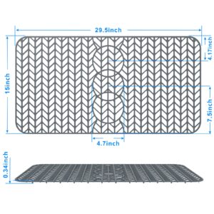 AWOKE Sink Protectors for Kitchen Sink - 29.5"x 15" Sink Mat - Heat-resistant Easy-clean Silicone Sink Mat - for Protection of Stainless Steel Sink - with 3 Reserved Holes (Grey)