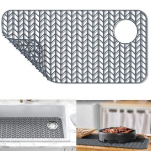 awoke sink protectors for kitchen sink - 28.6"x 14.5" sink mat - heat-resistant easy-clean silicone sink mat - for protection of stainless steel sink - with right & left drain (grey)