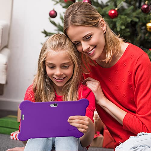 7-inch Children's Tablet Computer 1G RAM+8G ROM Quad Core Android Tablet WiFi, Bluetooth, Dual Camera, Games, Tablet with Silicone Case Early Educational Machine Christmas Gift (Purple)