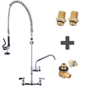 iviga 43" commercial kitchen faucet wall mount with pre-rinse sprayer & 2pcs installation kit replacement 1/2" npt, back splash mount set